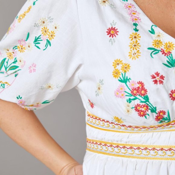 Anthropologie Deep-V Floral Embroidered Mini Dress Size 2XL White - Picture 6 of 13